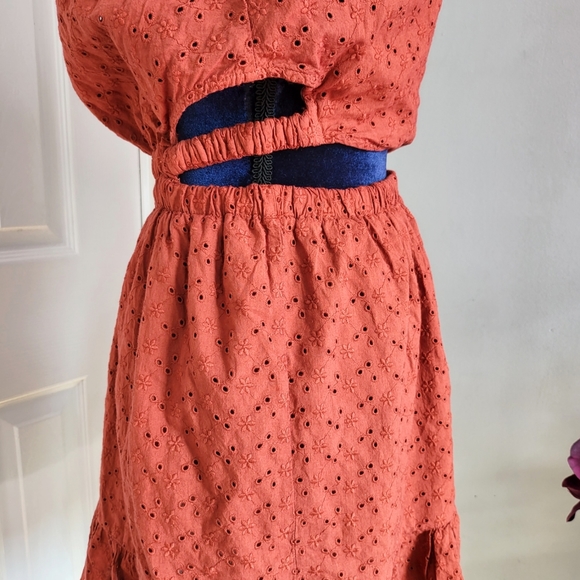 ZARA OPENWORK EMBROIDERED TERRACOTTA DRESS - Picture 5 of 16